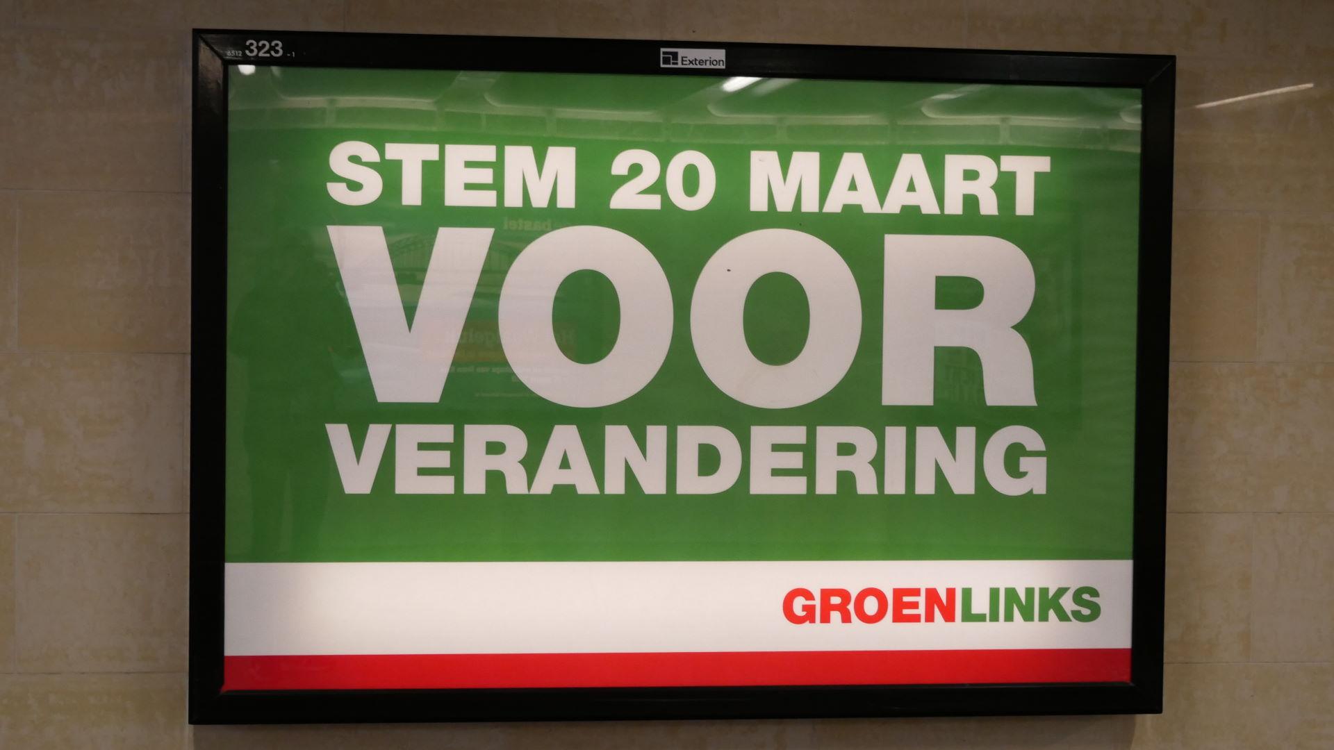 Verkiezingsaffiche voor GroenLinks tijdens de Provinciale Statenverkiezingen in 2019.